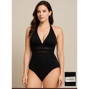 Miraclesuit Black Halter One-Piece Swimsuit Shaping Control Size 14 Style 57138